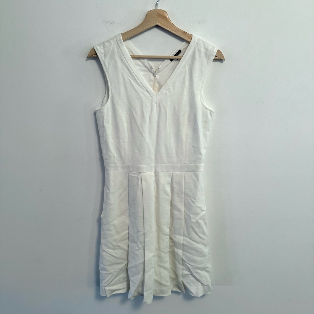 THEORY WOMENS NARIDA SUAVE NATURAL WHITE IVORY FIT AND FLARE PLEATED DRESS 6
